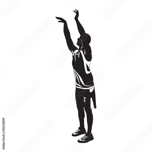 Professional basketball player silhouette shooting ball into the hoop, vector illustration