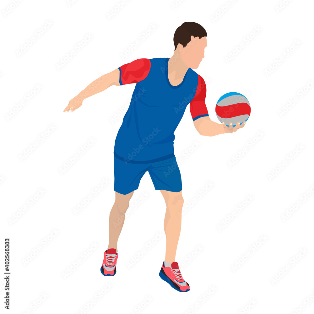 Professional volleyball player serving the ball, vector illustration