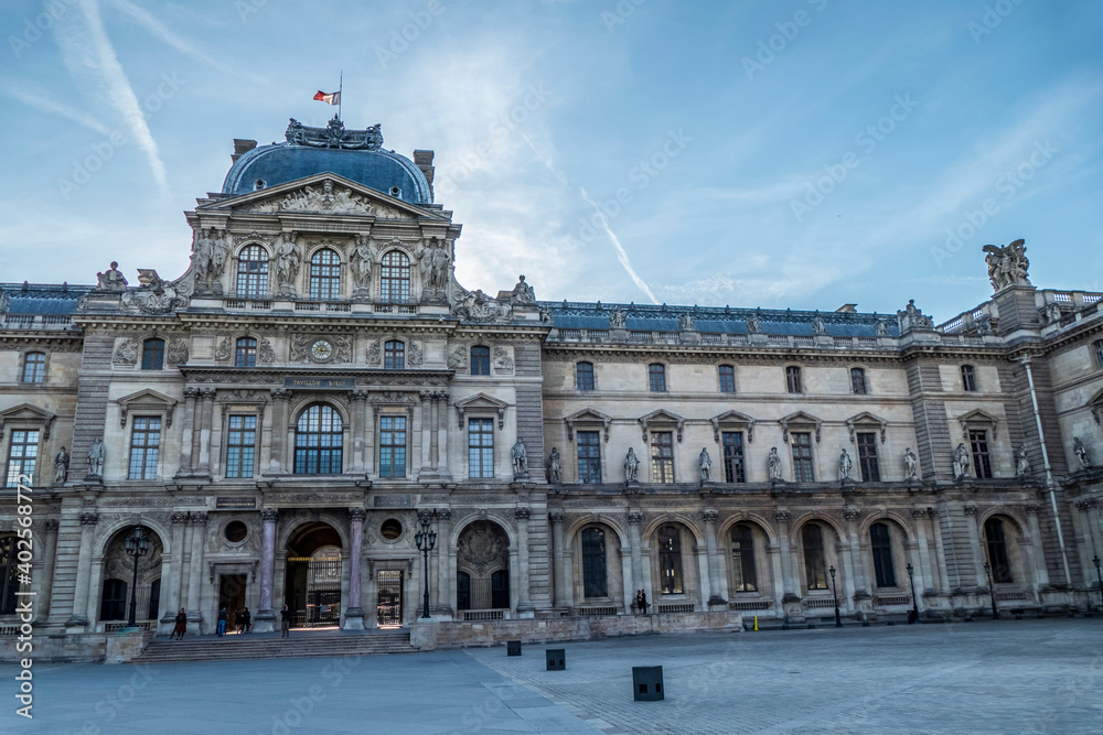 Paris, France - 09-11-2018: the beautiful facade of the Louvre Museum in Paris