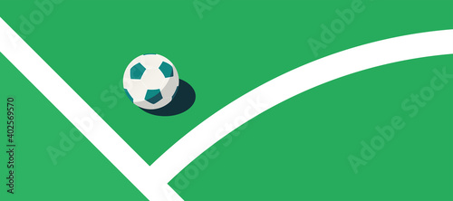soccer ball standing near the center line on the green field