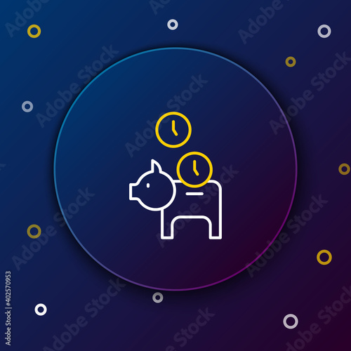 Line Piggy bank with coin icon isolated on blue background. Icon saving or accumulation of money, investment. Colorful outline concept. Vector.
