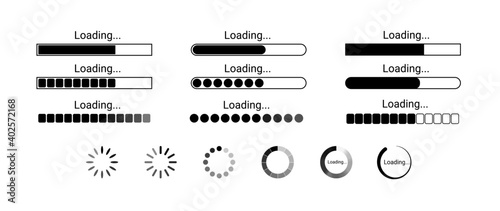 Set loading bar icons. Loading status on white background. photo