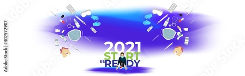 Vector illustration of 2021 start concept  finish 2020. Athlete runner preparing for running  new year 2021 is coming. Plans and goals of success.
