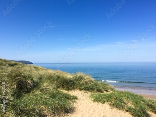 A classic summer beach scene at North Devon, England