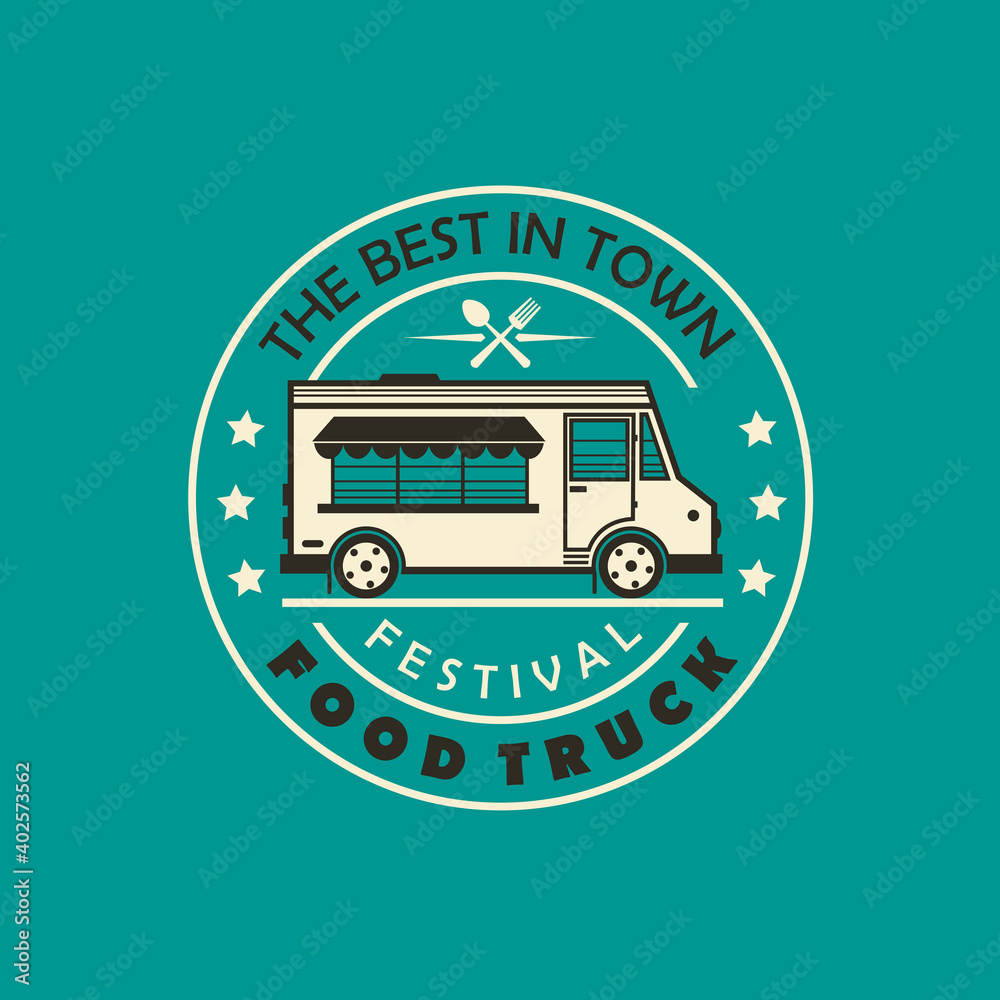 street food truck emblem isolated on green background street food truck emblem isolated on green background