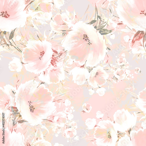  Seamless pattern delicate bouquet of beautiful flowers