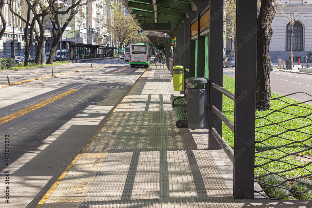 Bus stop without people during coronavirus.
Bus stop without people during coronavirus.