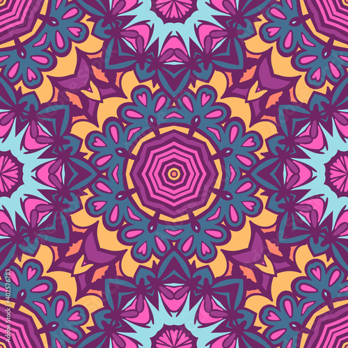 Vector seamless pattern ethnic tribal geometric psychedelic colorful print