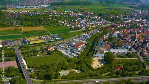 Aerial view of the cities Faurndau and Uhingen  in Germany on a sunny day  in spring photo