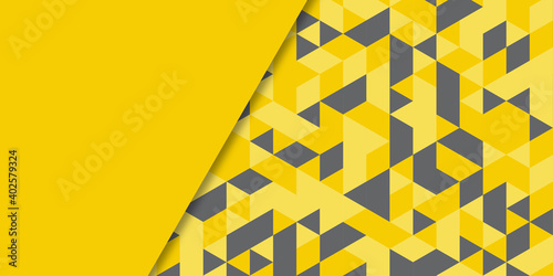 Yellow grey triangle abstract background. High contrast grey and yellow orange glossy stripes. Abstract tech graphic banner design. Vector corporate background