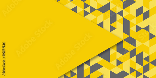 Yellow grey triangle abstract background. High contrast grey and yellow orange glossy stripes. Abstract tech graphic banner design. Vector corporate background
