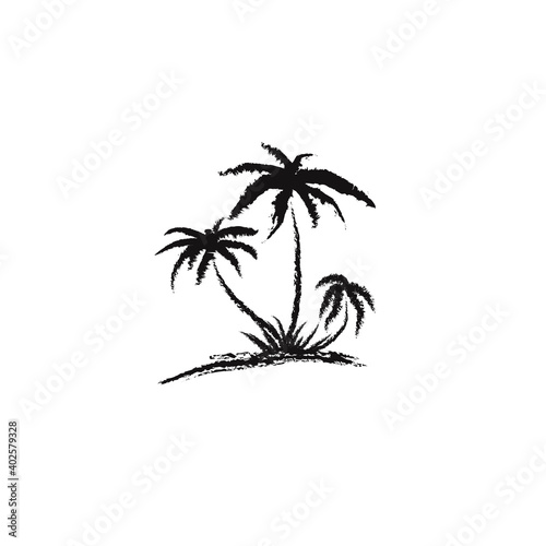 Palms Tree Graffiti Drawing Isolated. Silhouettes Art Brush Tree Palms. Summer vacation Logo. Vector
