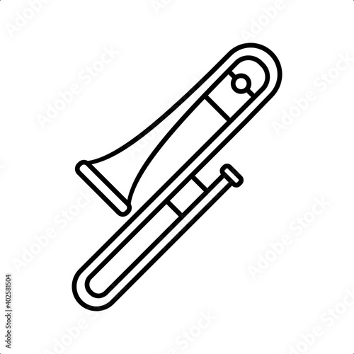 Trombone illustration. trombone outline icon design black white.