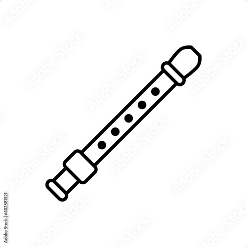 Flute recorder illustration. flute outline icon design black white.