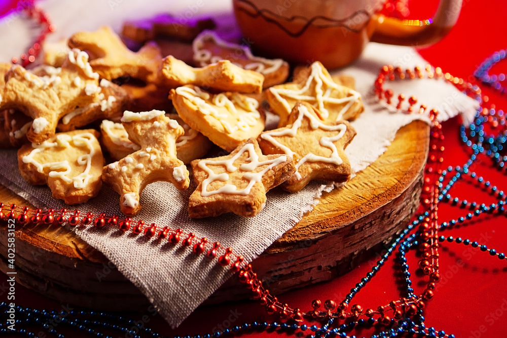 Christmas gingerbread cookies and a cup of hot chocolate. Christmas gingerbread cookies and a cup of hot chocolate.