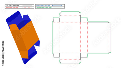 Straight Tuck End boxes dieline template and 3D render box