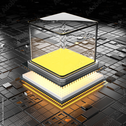 Computer Processor Unit (CPU) Concept over Abstract Shapes. 3D Rendering