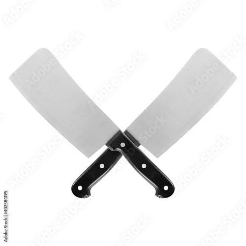 Kitchen accessories - Crossed two big kitchen knives. Isolated