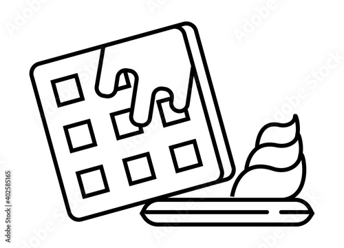 Waffles icon in outline style. Creamy sweets, cakes