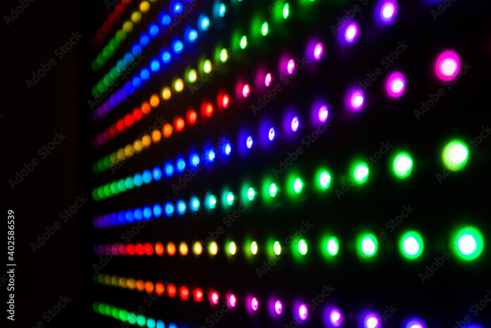 Colourful RGB LED lights on black background. LED Matrix with WS2812B ...