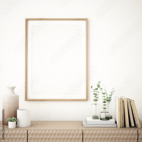 Interior of Frame mockup in living room,3d illustration,3d rendering