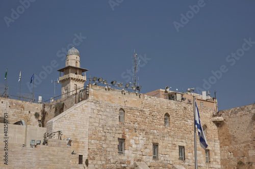 Tower at the Western 'Wailing' Wall of Ancient Temple in Jerusalem. The Wall is the most sacred place for all jews in the world