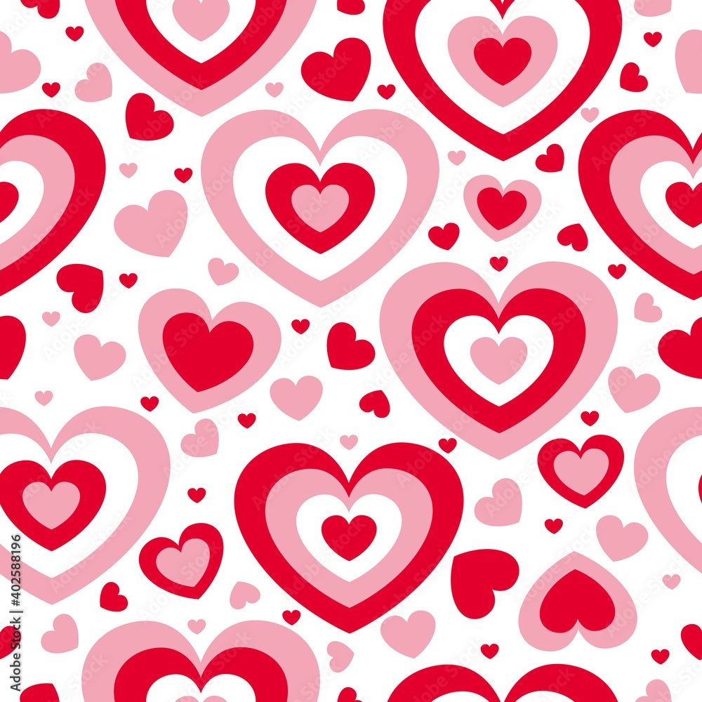 St Valentine’s Day. Seamless pattern with red and pink hearts.