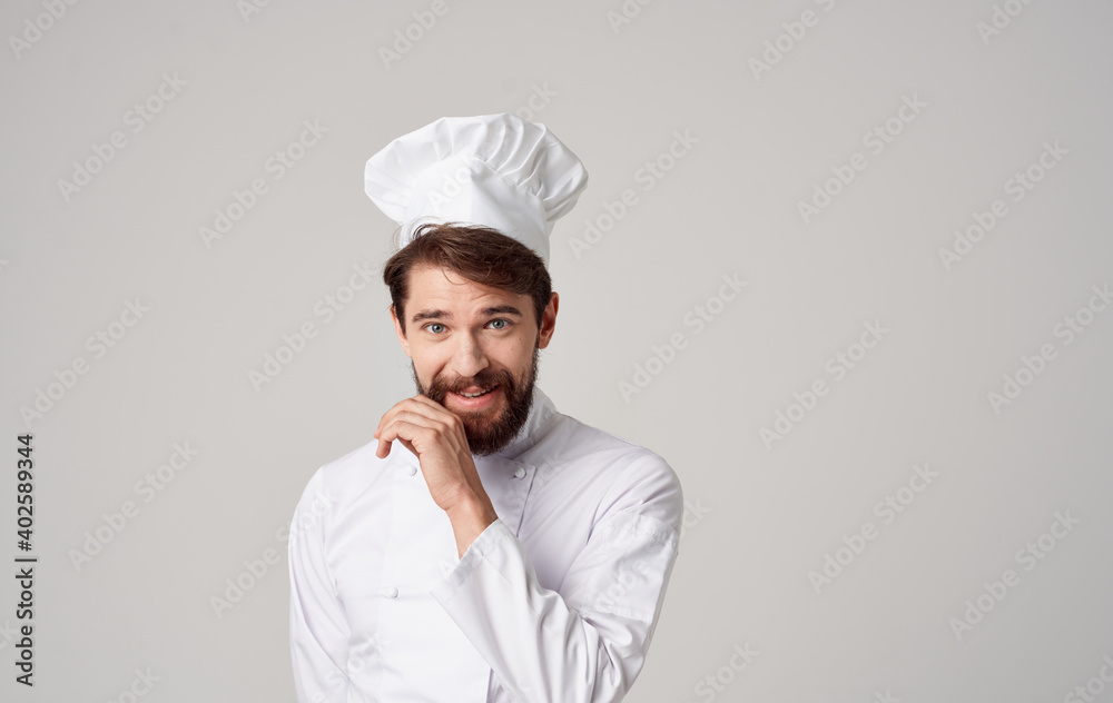 Chef Cook caps emotions professionals studio gray background Chef Cook caps emotions professionals studio gray background