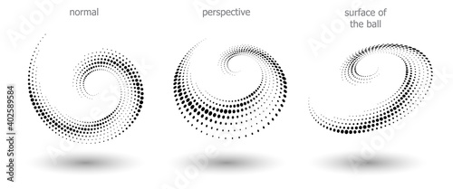 Halftone shapes, abstract dots logo emblem or design element for any project. Round icon or backgroud. Vector EPS10 illustration. Abstract dotted halftone vector with differents perspective