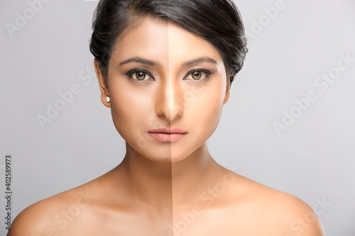 beauty portrait before and after of a person