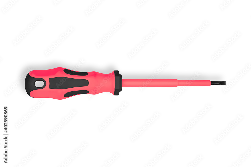 Metal screwdriver with rubberized handle on a white background. Metal screwdriver with rubberized handle on a white background.