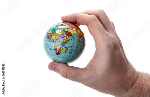 Fototapeta Naklejka Na Ścianę i Meble -  earth globe in human hand on white background concept