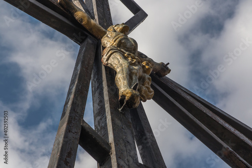 The cross on the background of clear sky at the top Biaklo (or Maly Giewont) near Olsztyn near Czestochowa photo