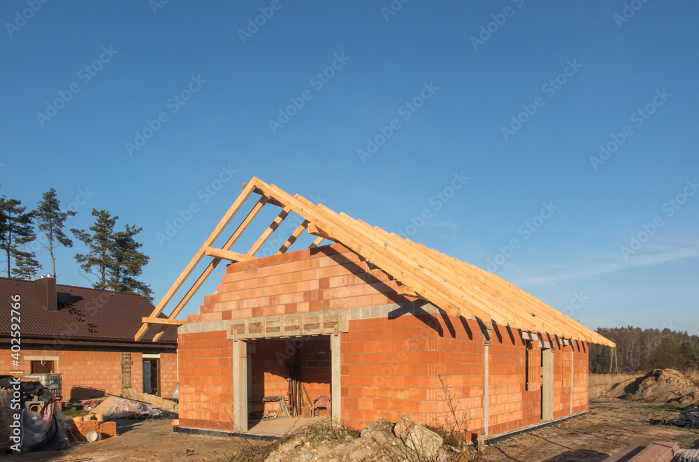 Construction of a small, simple residential building. Construction of a small, simple residential building.