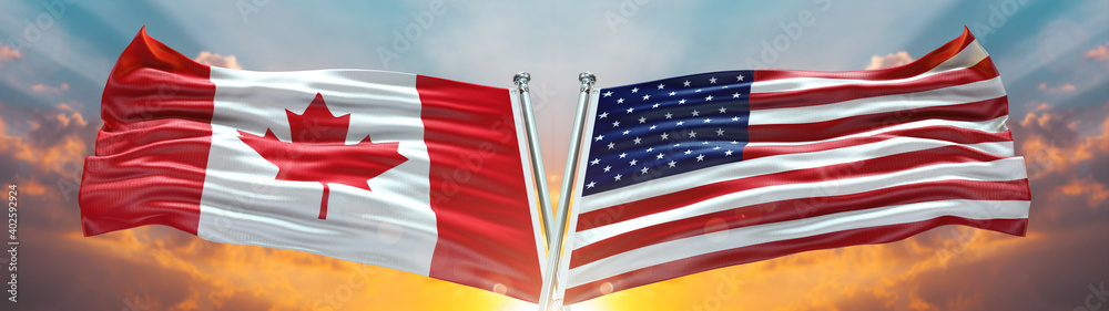 Double Flag United States of America vs Canada flag waving flag with ...