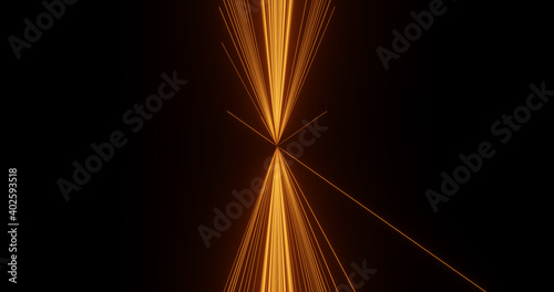 Photography Render with luminous converging orange lines on a black background