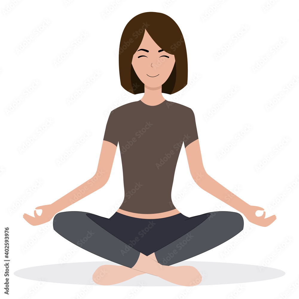 The girl is engaged in yoga. Lotus position. Smiling girl. illustration