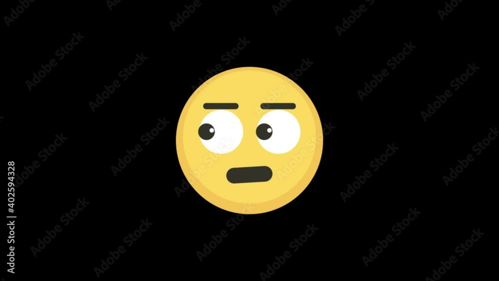 Animation of a grinning yellow rolling eyes up emoji isolated on black background. Positive emotions concept. Alpha channel.