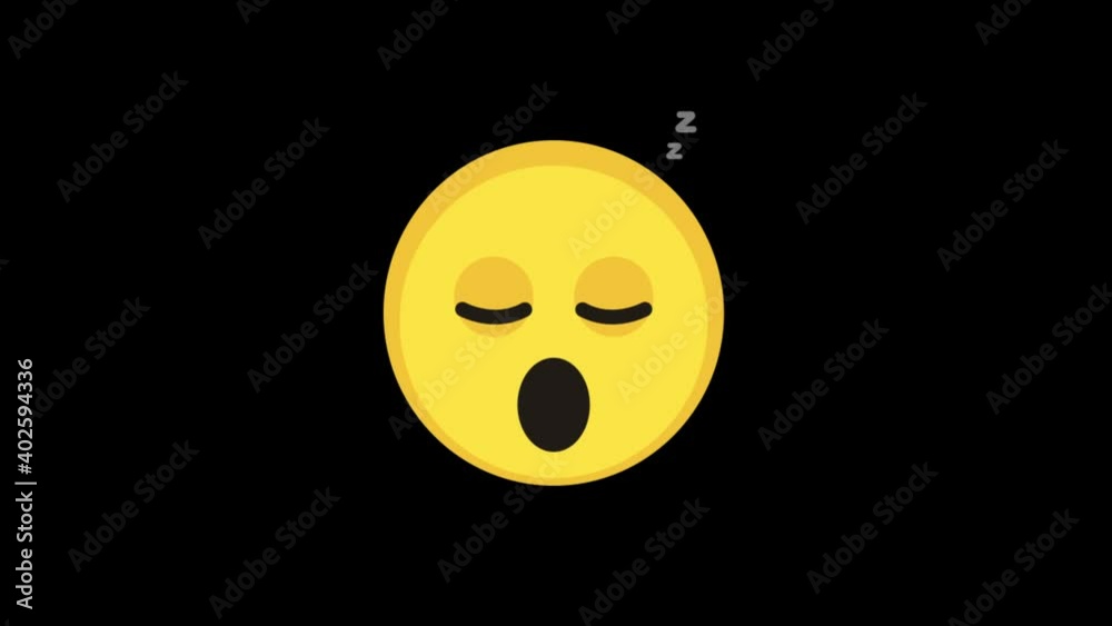 Animation of a grinning yellow sleep emoji isolated on black background. Positive emotions concept. Alpha channel. Animation of a grinning yellow sleep emoji isolated on black background. Positive emotions concept. Alpha channel.