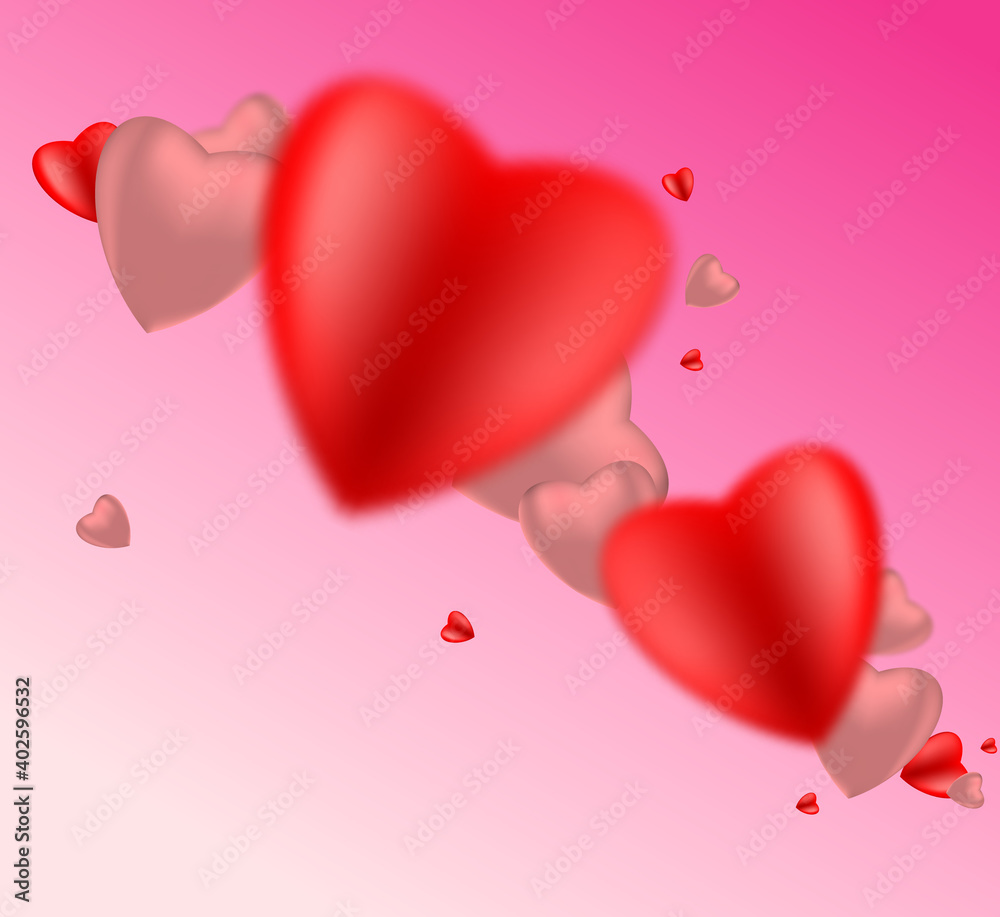 
Valentines day poster with red and pink hearts background