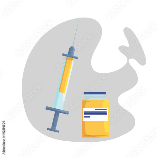 concept of vaccination, injection. Medical syringe and bottle icons. protection of immunity, prevention of diseases. Treatment and healthcare. Vector flat illustration.