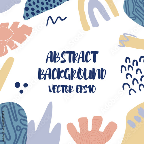 Abstract background in trendy style with botanical and geometric elements, textures. Natural pastel colours. . Vector illustration. Design for social media posts or web banners.