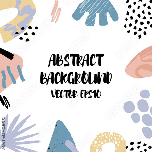 Abstract background in trendy style with botanical and geometric elements, textures. Natural pastel colours. . Vector illustration. Design for social media posts or web banners.