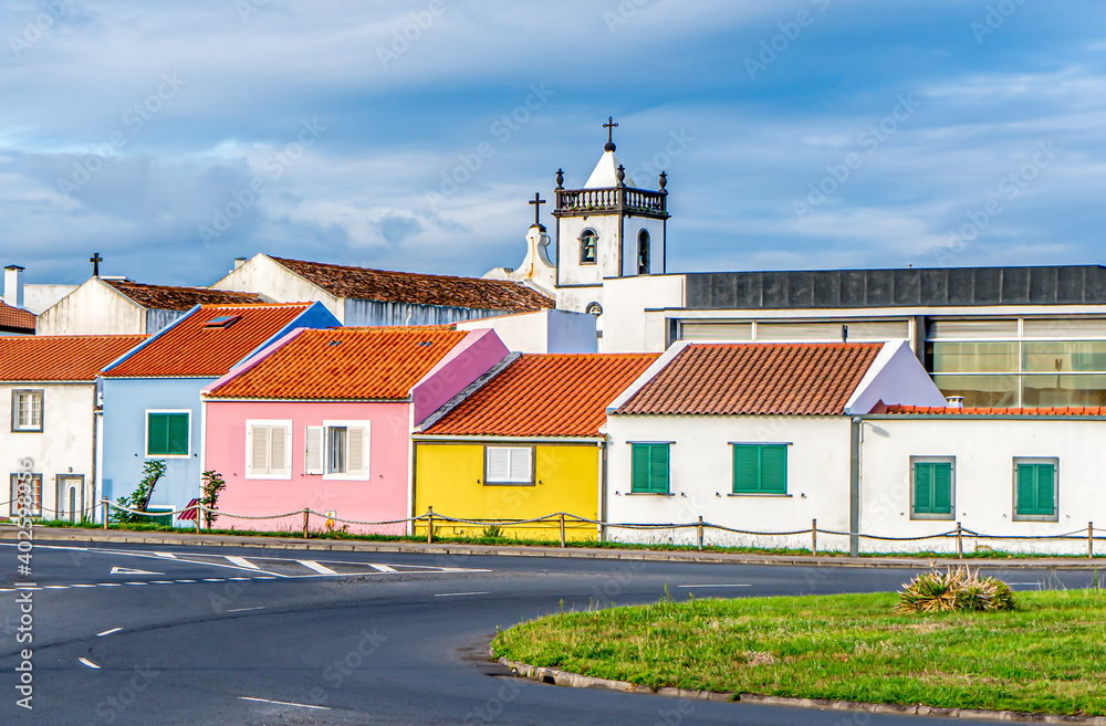 Azores, Sao Miguel Island, typical houses in a small village outside of Ponta Delgada