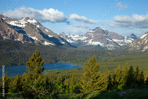 Mountains above Lower Two Medicine Lake near Glacier National Park in Montana