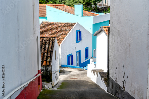 Fototapeta Naklejka Na Ścianę i Meble -  Azores, island of Sao Miguel, small street in the village of of Ribeira Grande.