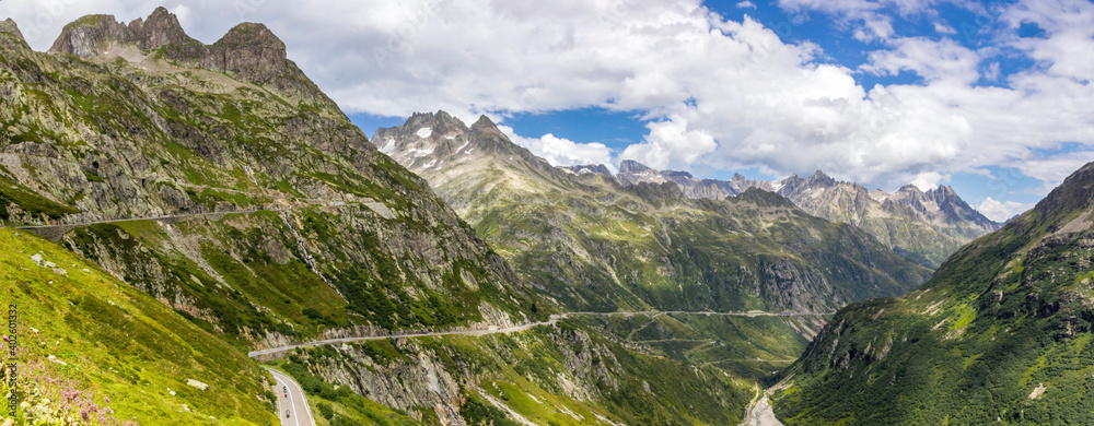 High mountain road through the Susten Pass in the Swiss Alps