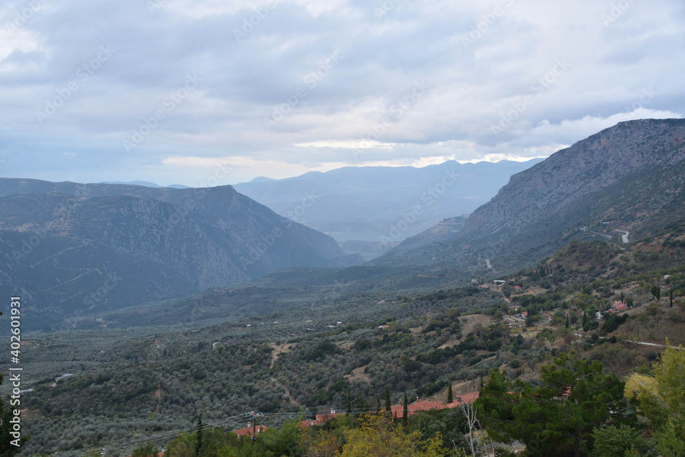 View of the main monuments of Greece. Ruins of ancient Delphi. Oracle of Delphi. Mount Parnassus
View of the main monuments of Greece. Ruins of ancient Delphi. Oracle of Delphi. Mount Parnassus