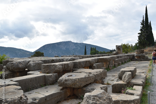 View of the main monuments of Greece. Ruins of ancient Delphi. Oracle of Delphi. Mount Parnassus
 photo