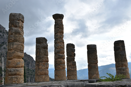 View of the main monuments of Greece. Ruins of ancient Delphi. Oracle of Delphi. Mount Parnassus
 photo